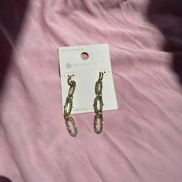 Kendra Scott Kadyn Linear Earrings - Green Mix NWT - Picture 3 of 5